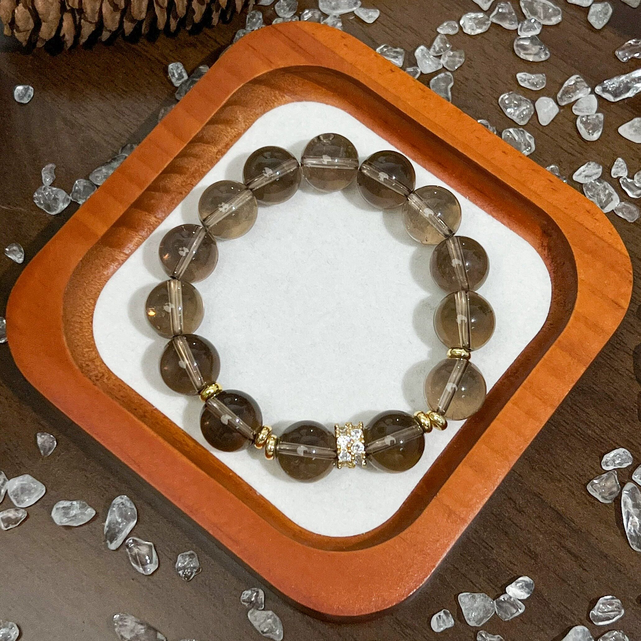 天然茶水晶手串12mm大点位简约设计款透体高品质手链解压