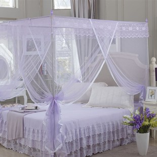 三开门床帘蚊帐 学生透气型方顶蚊帐 新边粉色纺织宫廷不锈钢蚊帐