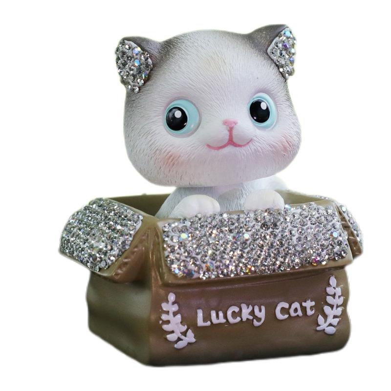 网红车载装饰可爱镶钻箱子猫摆件中控台汽车创意车内装饰