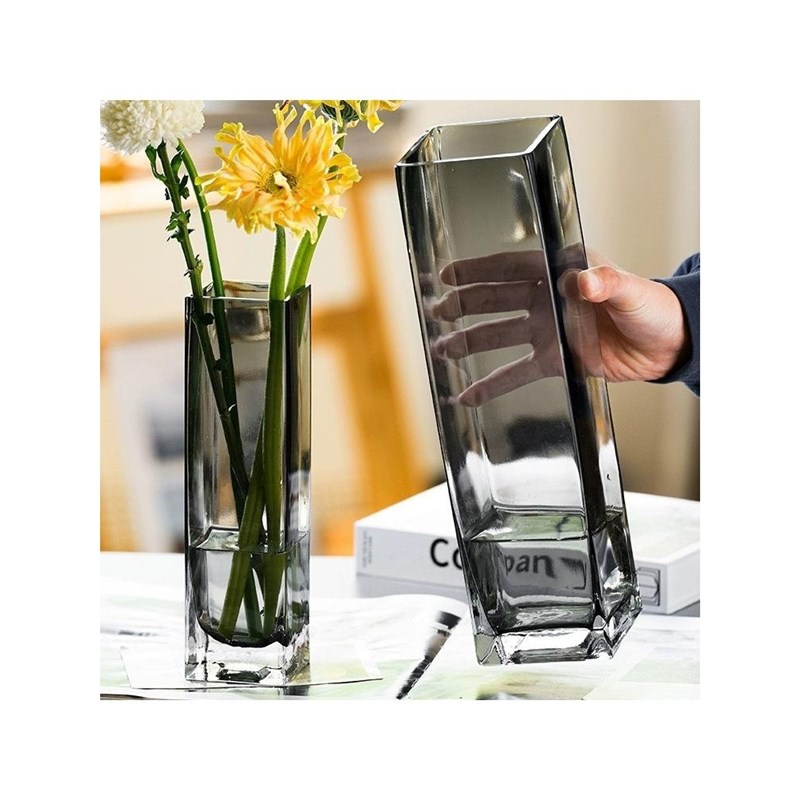 花瓶插方缸花瓶轻奢s创级感方玻璃花艺瓶客厅软装饰