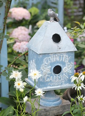 森得源铁艺复古篮花鸟浮雕鸟屋创B意摆件花园橱窗家居客厅阳台道