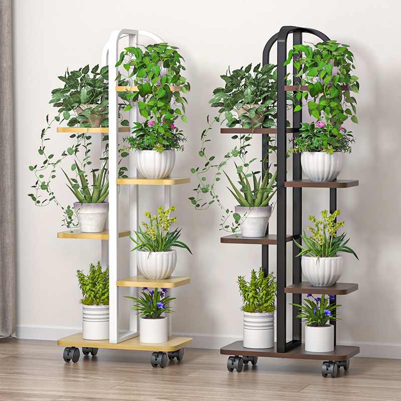 家用花盆置物架阳台o绿萝落地花架室内带轮多肉收纳架多层植物托
