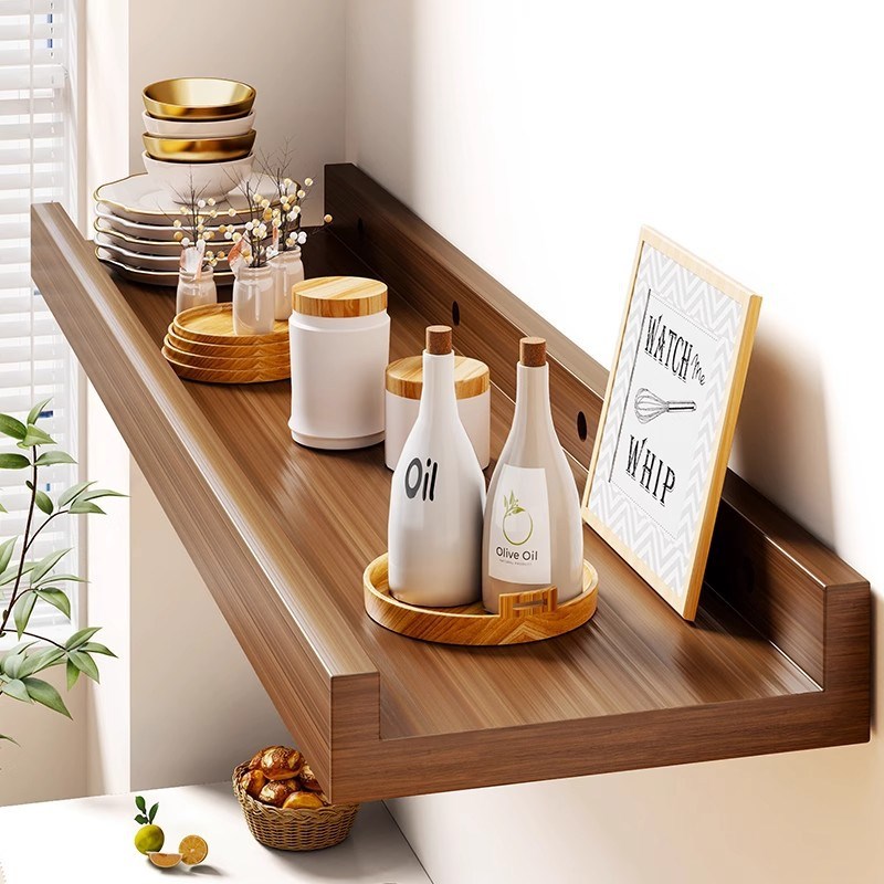 实木墙上置物架一字隔板木板客厅床头悬空书架一体墙面壁挂层板架