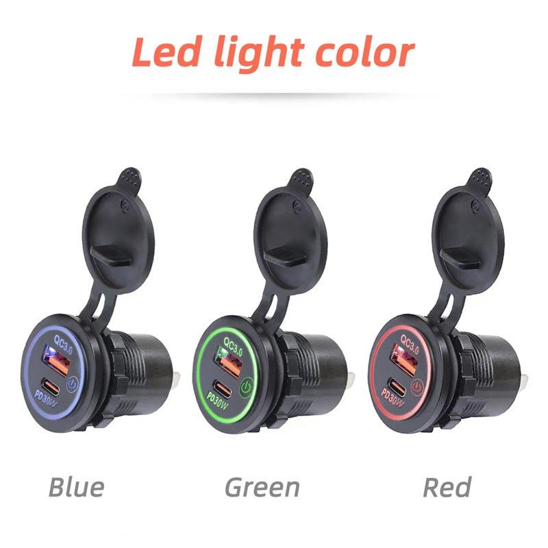 跨境汽车摩托车船舶改装车充改装 A口+C口充电器防水PD+QC3.0快充