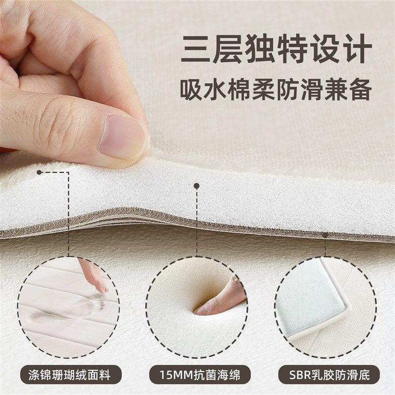 加厚记忆棉浴室进门口地垫卫生间地毯防滑门垫踩脚吸水脚垫可机洗