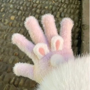 猫咪耳朵可爱少女心针织手套保暖分指毛绒可触屏冬天骑行学生WJ