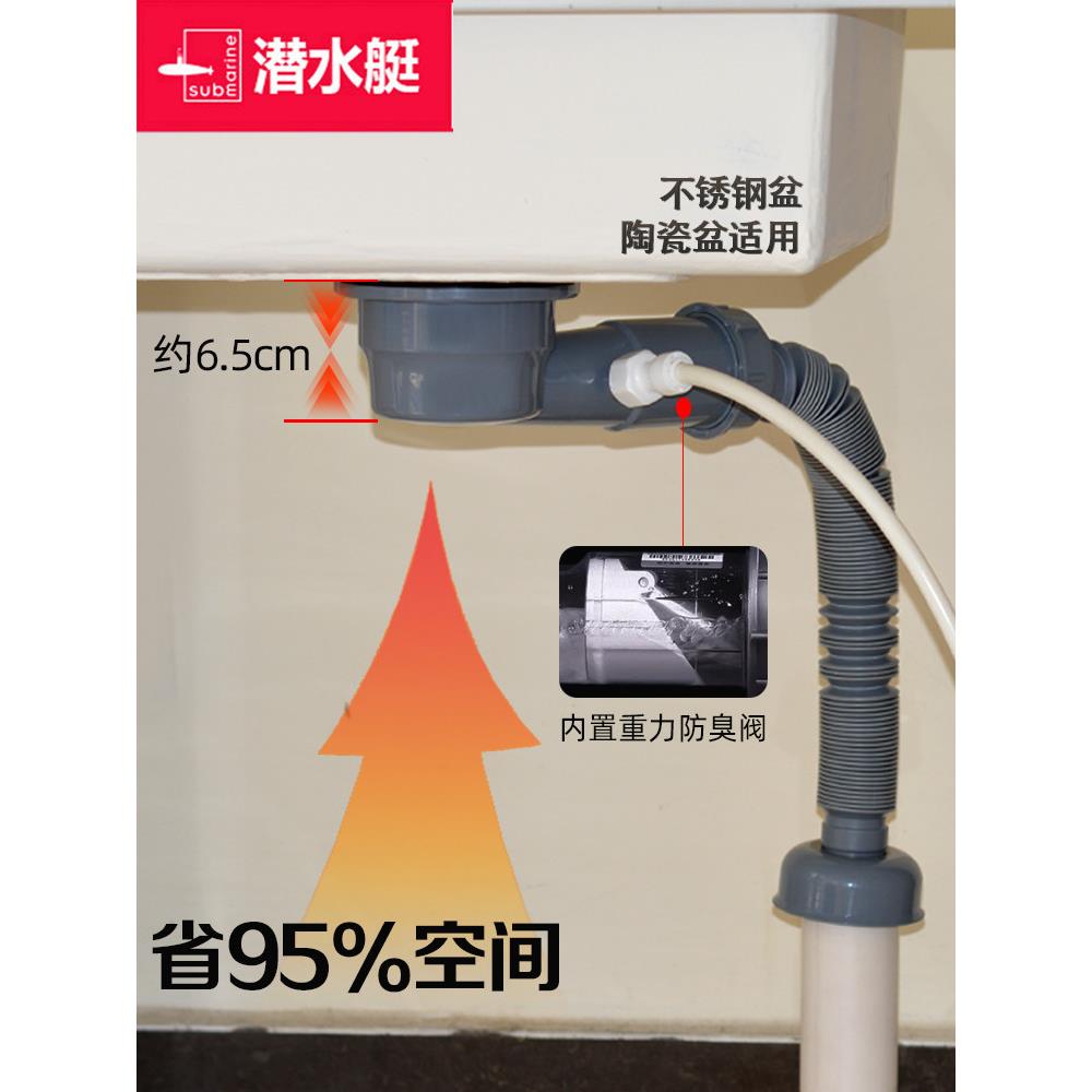 海底陶瓷洗衣池厨房水槽排水管石英石洗碗水槽排水管套配件