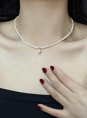 温柔贝母项链14k注金小众设计高级感天然淡水珍珠吊坠锁骨链新款