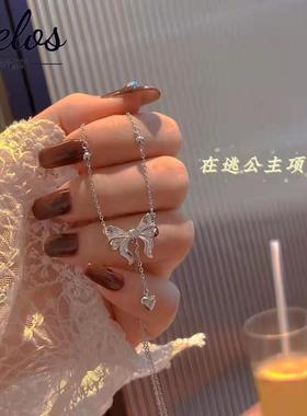 S925纯银蝴蝶结间隔珠项链