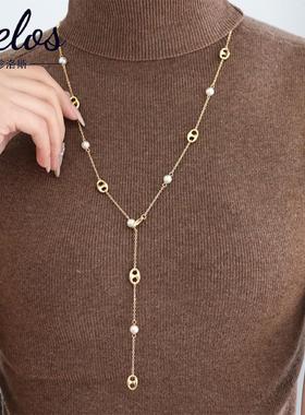 复古猪鼻子珍珠毛衣链女款