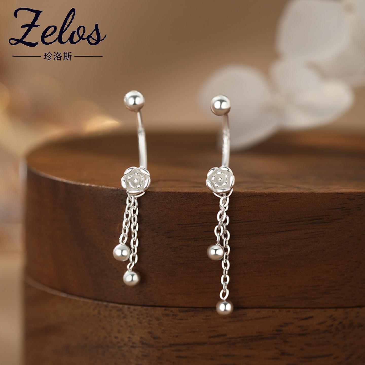 阿宝999足银花朵流苏耳钉