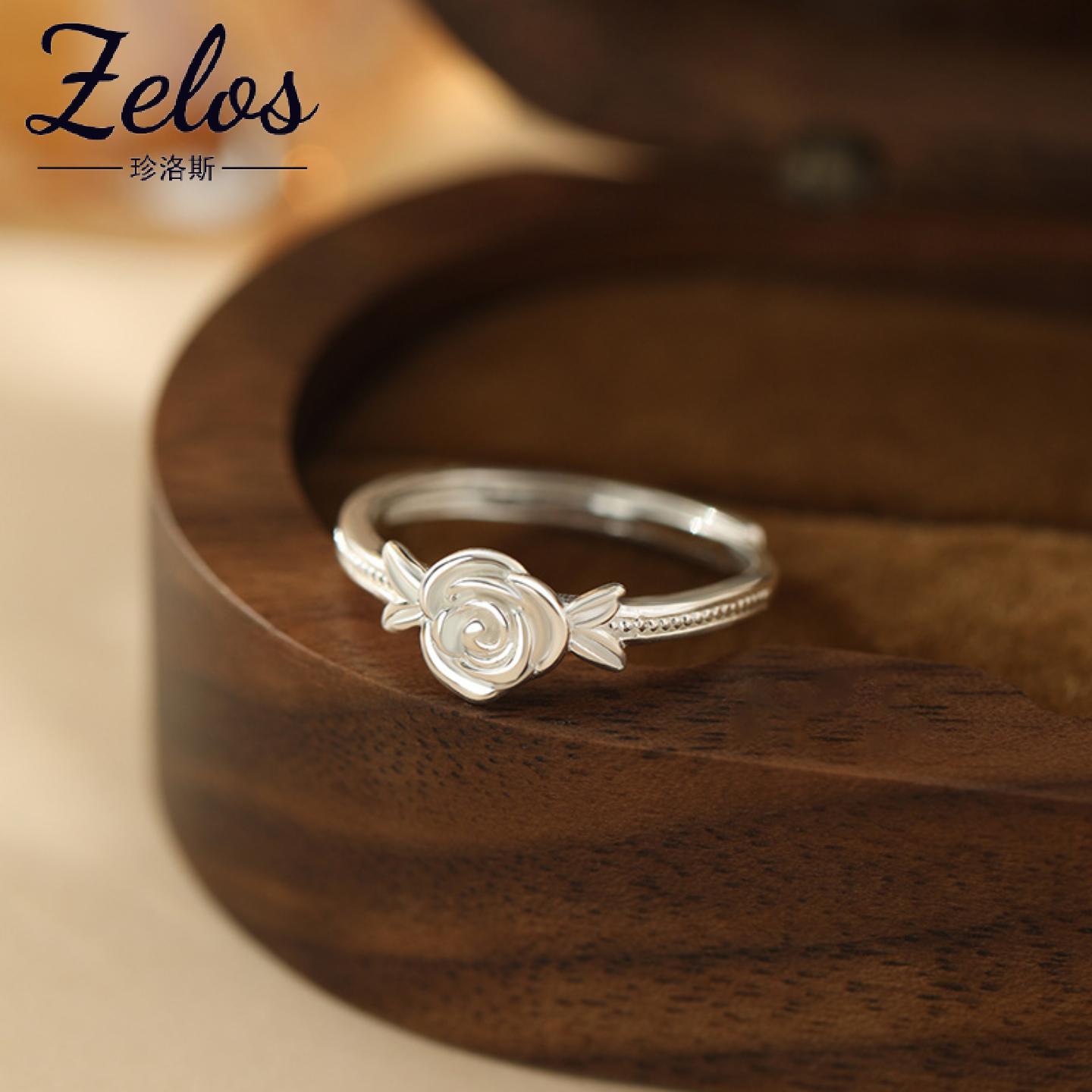 足银玫瑰花戒指森系优雅