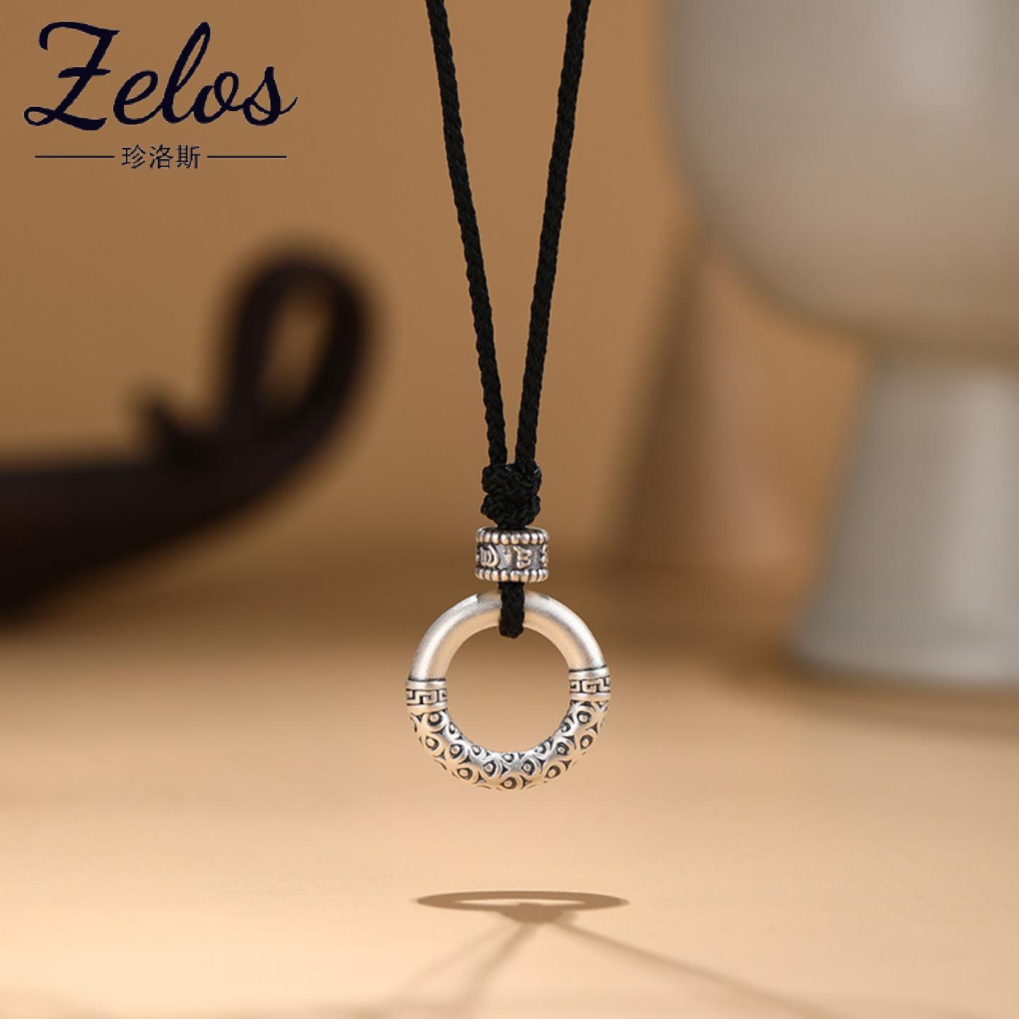 S999足银复古黑绳锁骨链