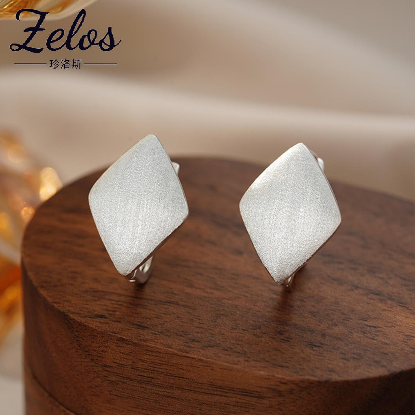 阿宝S999足银菱形拉丝耳钉气质文艺优雅冷淡风设计几何耳饰