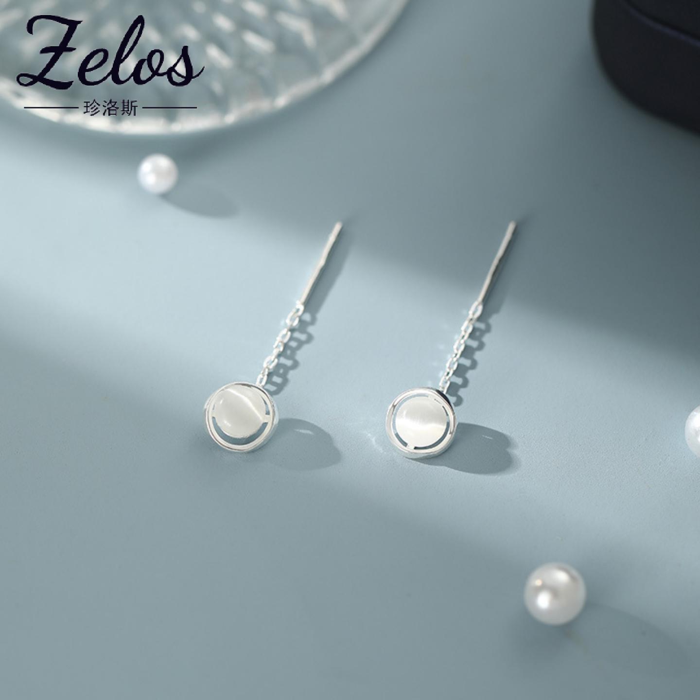 S999足银猫眼石耳线女款