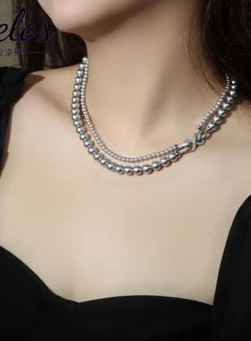 2025秋冬干枯玫瑰珍珠项链优雅双层戴法高级轻奢配饰穿搭项链饰品