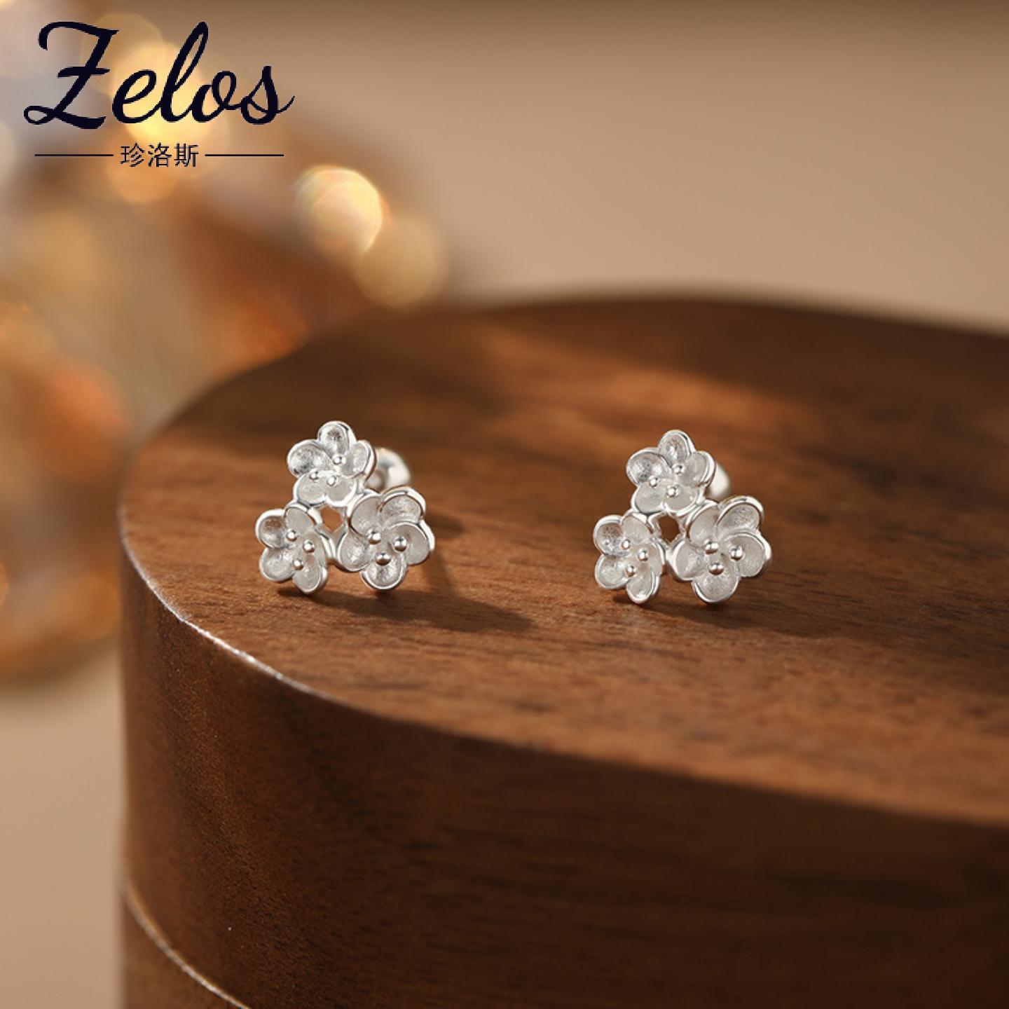 S999足银森系花朵耳钉女