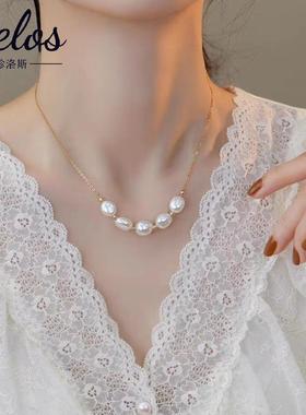 巴洛克珍珠微笑锁骨链925银