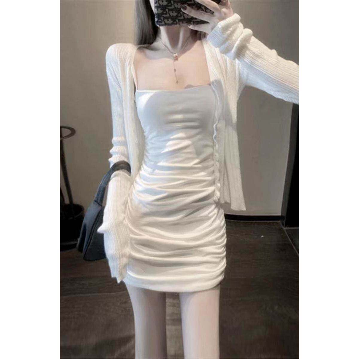 夏季年轻漂亮吊带连衣裙外搭针织开衫套装洋气两件套辣妹纯欲风