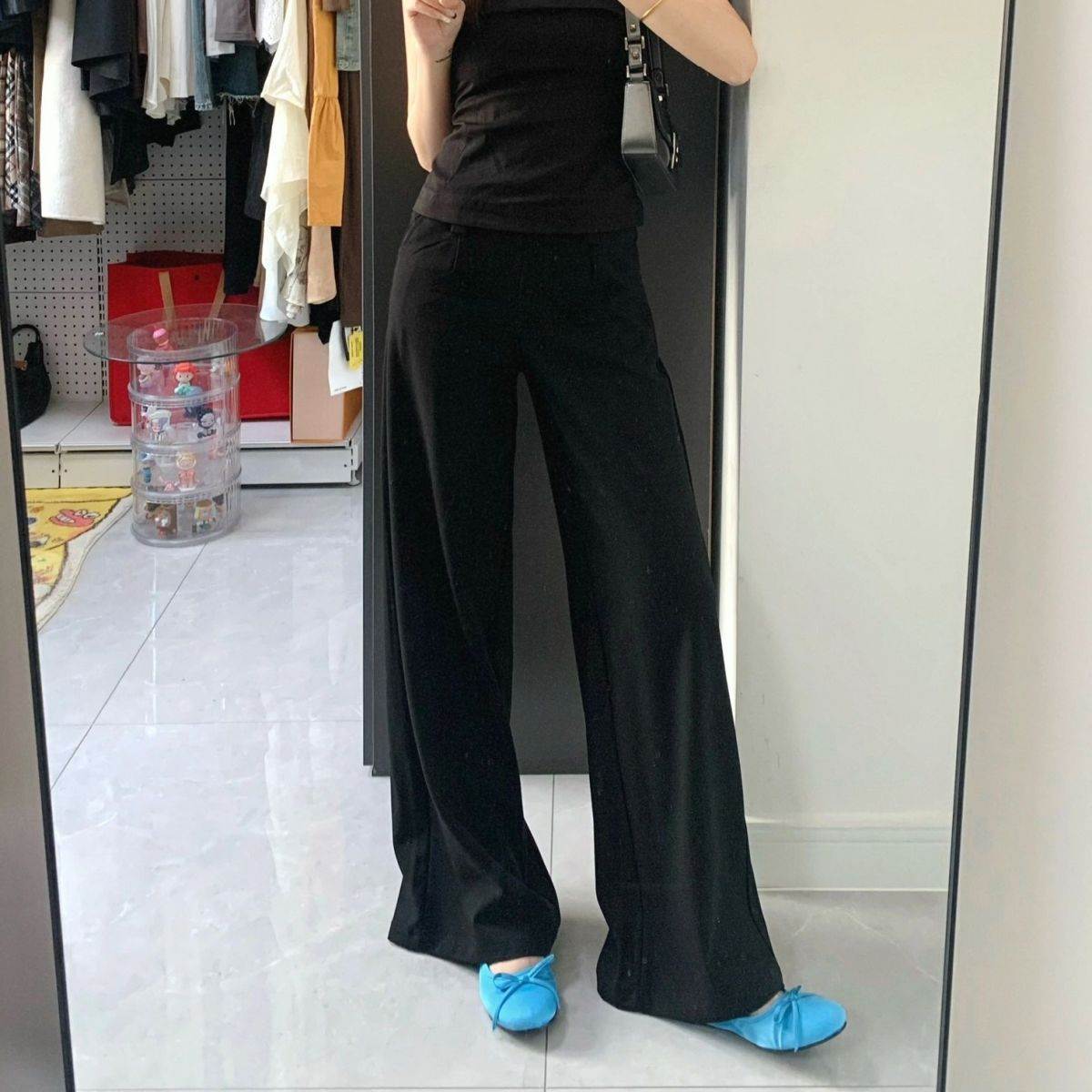 黑色垂感西装裤女春夏季低腰阔腿裤拖地长裤子宽松西裤显瘦休闲裤