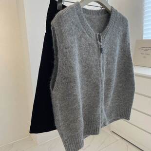 韩系双拉链软糯毛毛针织马甲女款外穿秋春季休闲气质百搭洋气上衣