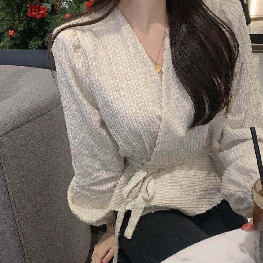 法式收腰系带衬衫设计感小众女装别致短款高级气质长袖衬衣上衣