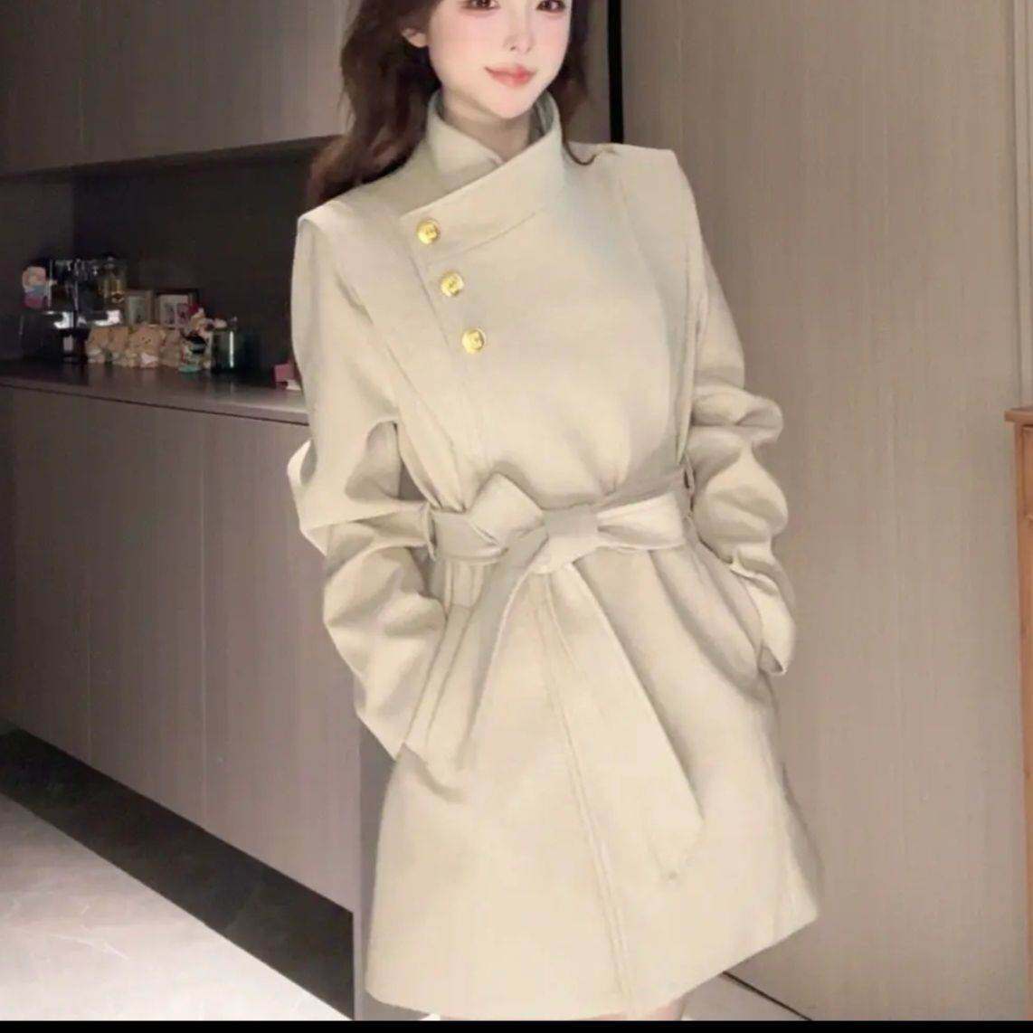 气质直角显瘦呢外套黑色大衣新款收腰小个子高级加厚呢子大衣