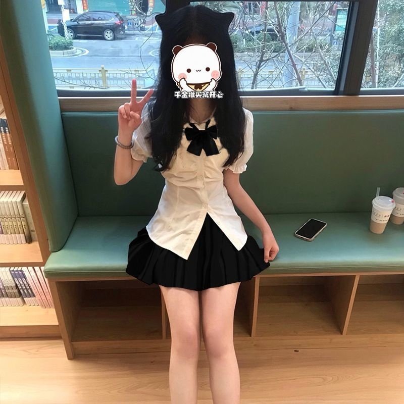 三件套10~12岁收腰显瘦衬衫学院风原创jk女学生套装纯欲百褶裙潮
