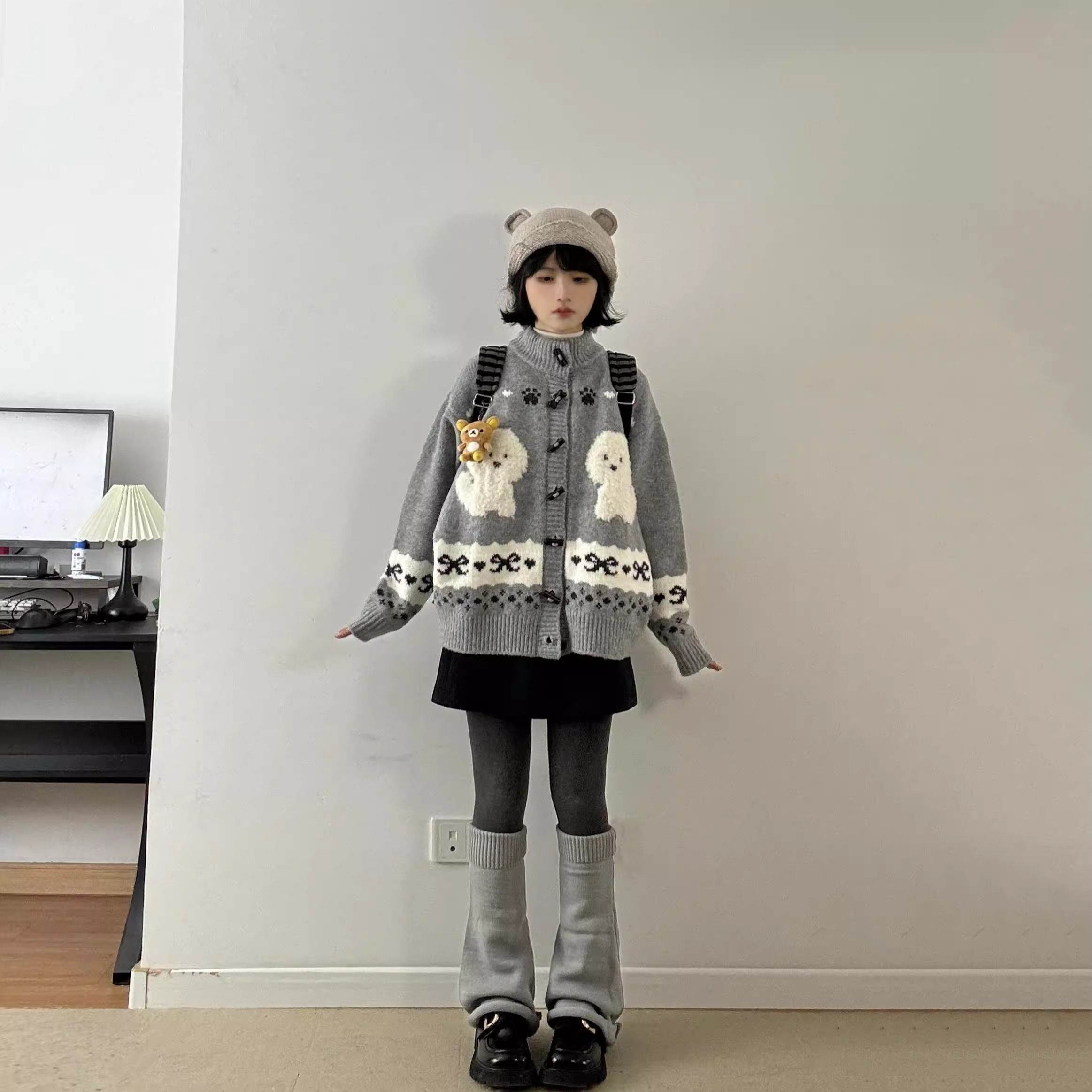 卡通趣味小狗毛衣女春季新款韩系软糯可爱小个子减龄针织开衫外套