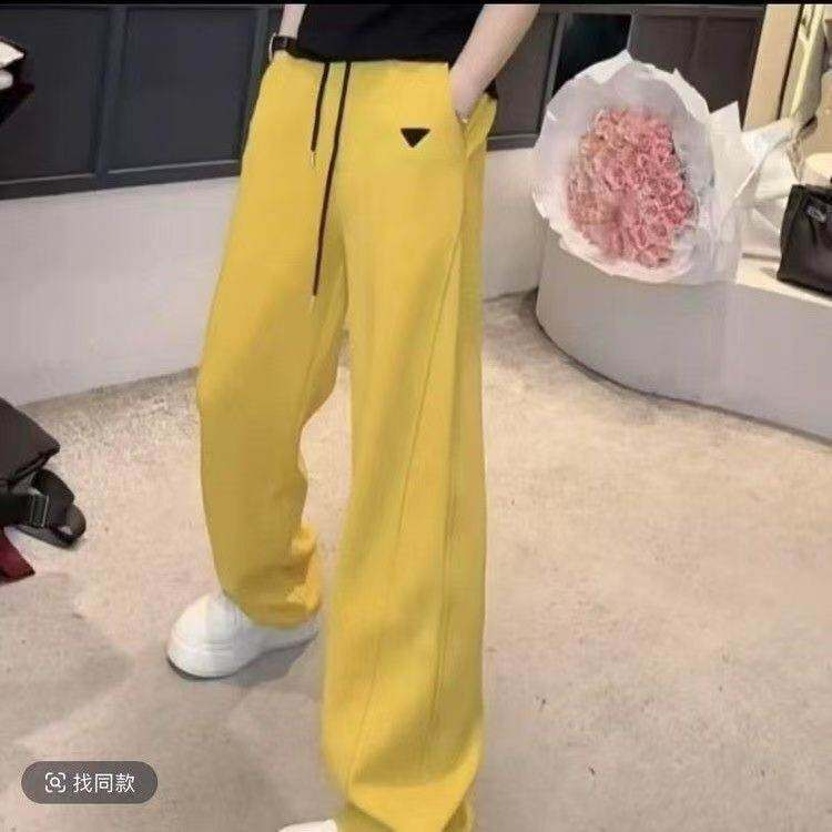 春季新款时尚洋气纯色阔腿裤女宽松显瘦洋气高腰直筒显瘦黄色裤子