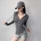 收腰长袖 连帽辣妹修身 新款 美式 身材半开扣连帽内搭 上衣女装 春季