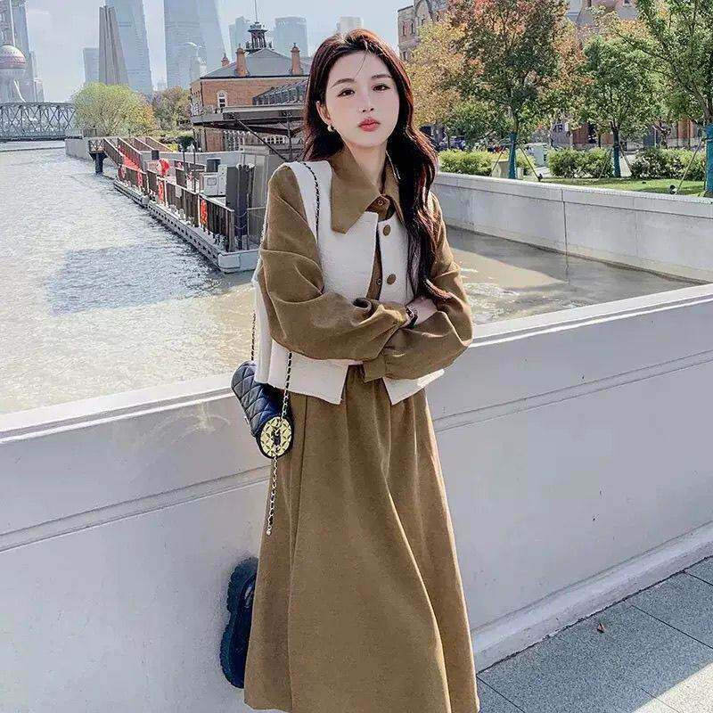 长袖衬衫连衣裙女套装2026秋冬新款设计感马甲洋气时髦长裙两件套