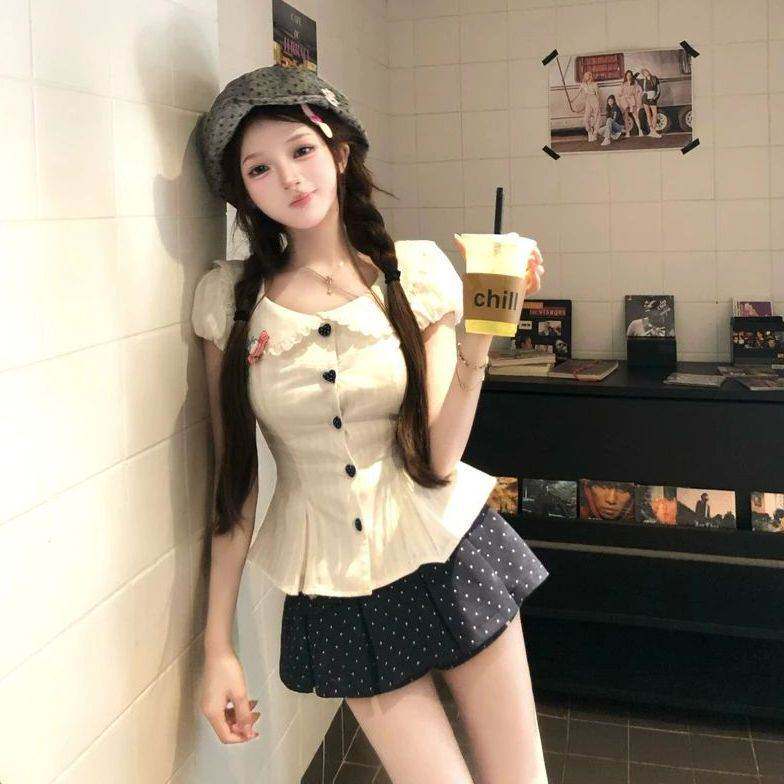 夏款新款气质时尚潮流显瘦纯欲辣妹风衬衫短裙上衣短款半裙套装女