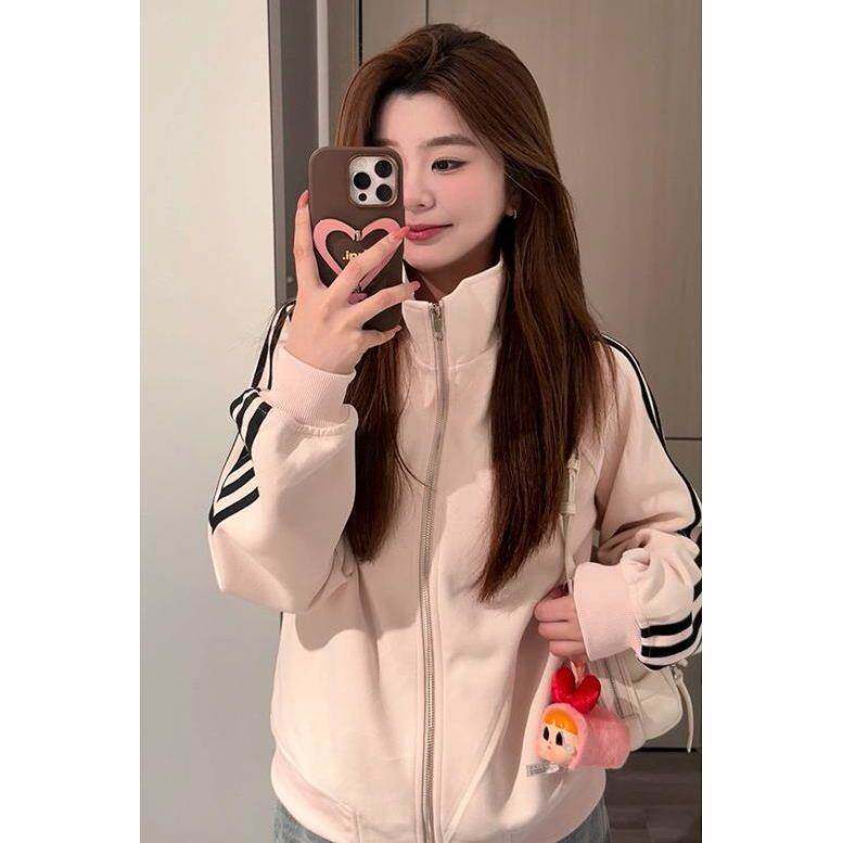 浅粉色拉链卫衣薄款外套女2026春秋新款宽松夹克开衫小个子上衣女