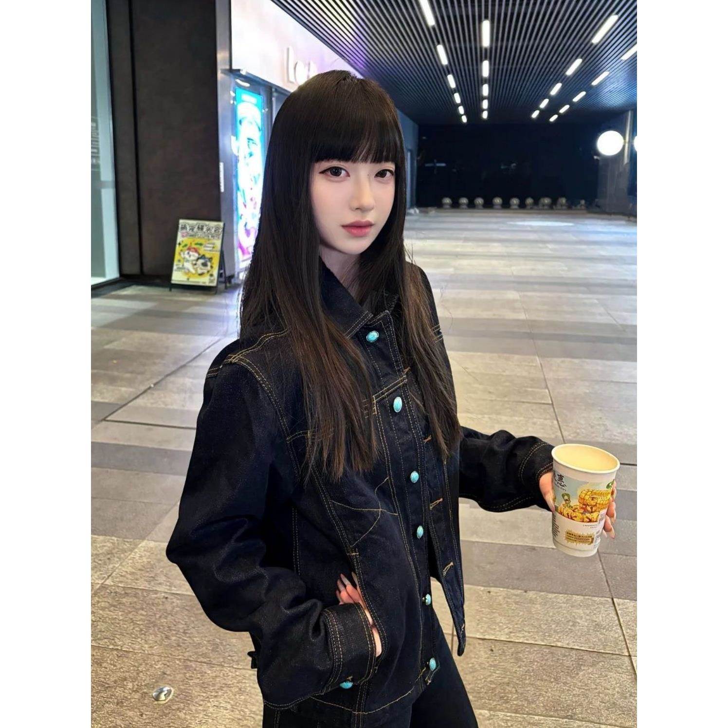 美式2026通勤少女绿松石纽扣牛仔外套女学生休闲百搭藏春秋款夹克