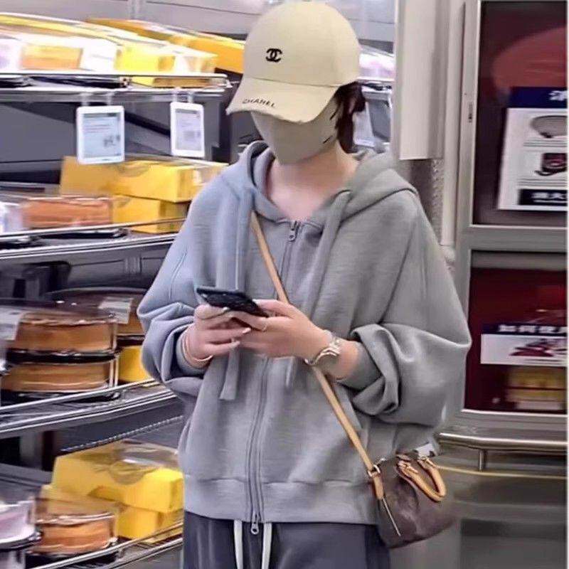 连帽棉卫衣女2026春季新款灰色宽松韩系外套慵懒风休闲开衫上衣