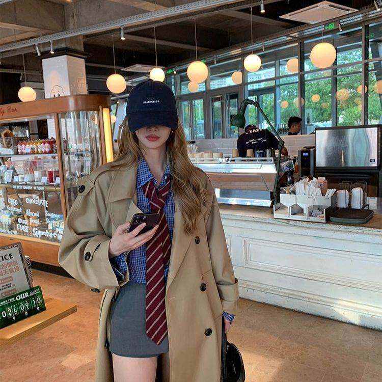 风衣外套女款2026新款高级感廓形大翻领双排扣长款气质卡其色大衣