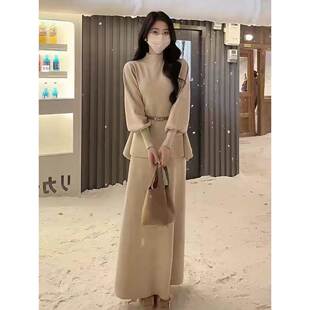 韩系深冬穿搭黑色针织连衣裙子女秋冬季2026新款巨好看一整套长裙