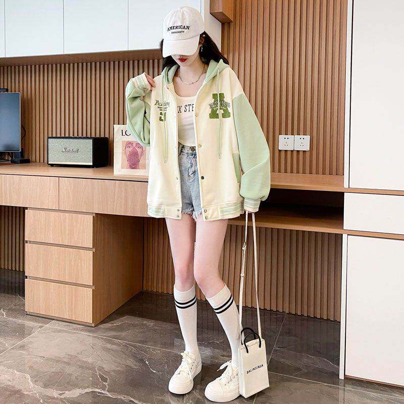 棉加绒加厚棒球服外套女2026春夏新款韩版宽松初中高中学生卫衣