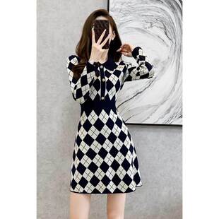 春装2026新款小香风法式高级感长袖针织连衣裙女春冬小个子毛衣裙