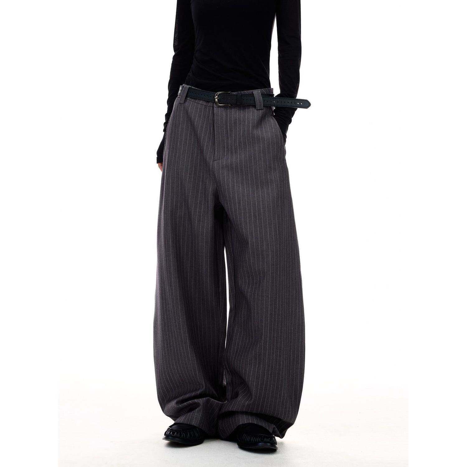 条纹弯刀西裤男女新款美式垂感灰色休闲西装裤情侣裤子