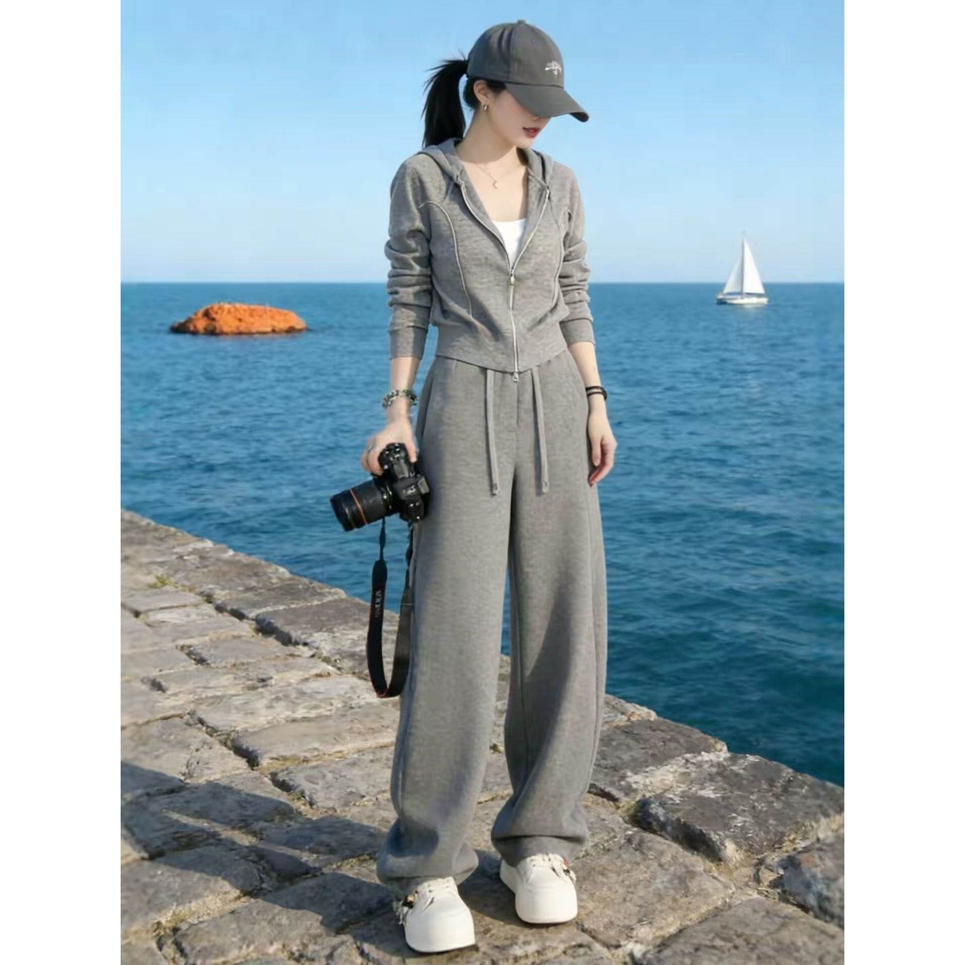慵懒休闲风百搭爆款套装女2026春季新款洋气简约外套阔腿裤两件套
