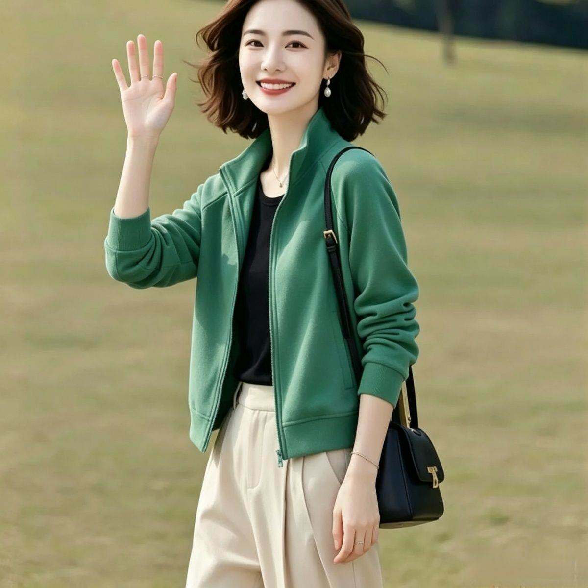灰色立领棒球服短外套女2026新款春装小个子无帽卫衣运动开衫上衣
