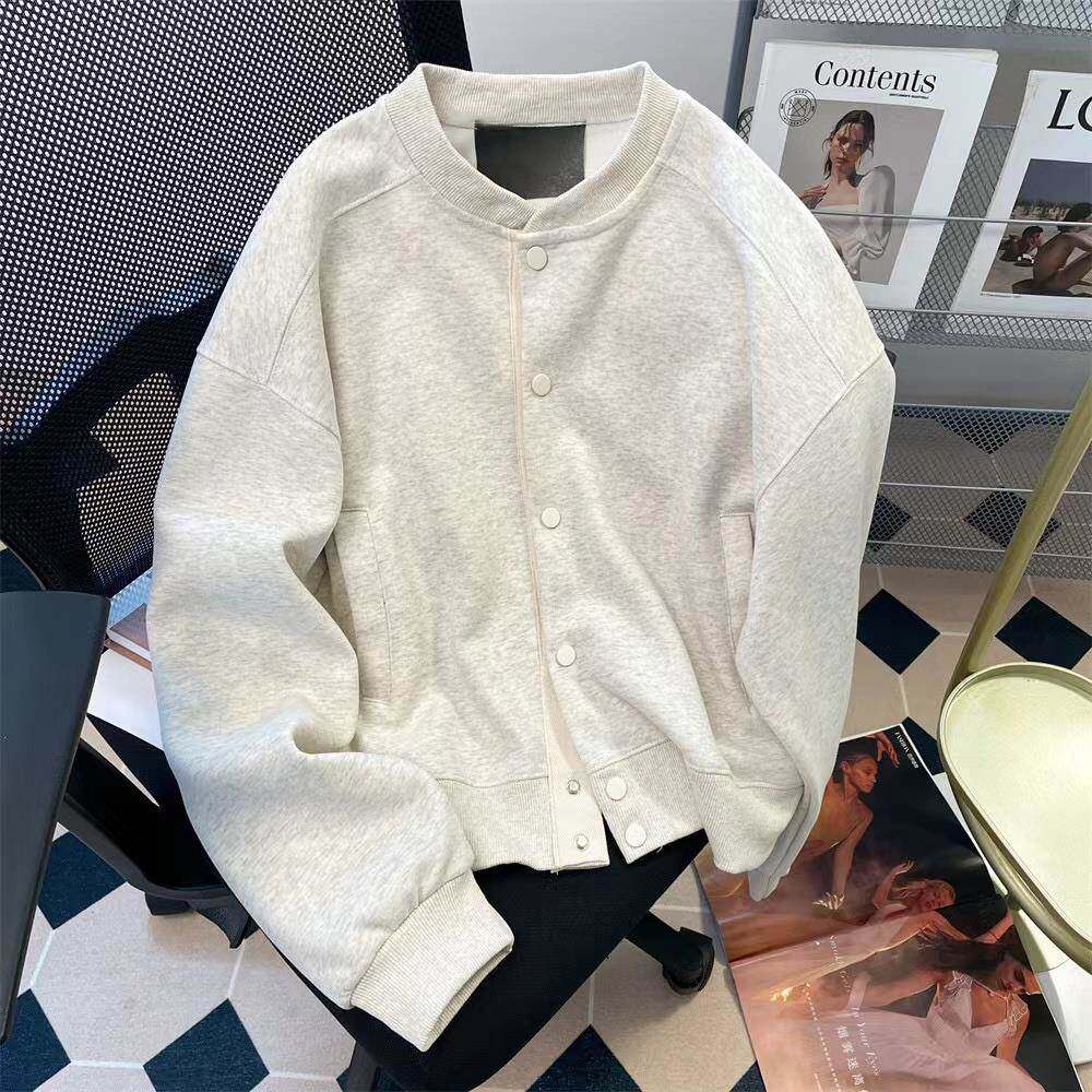 美式复古简约卫衣开衫女春夏薄款宽松休闲棒球服夹克短款外套