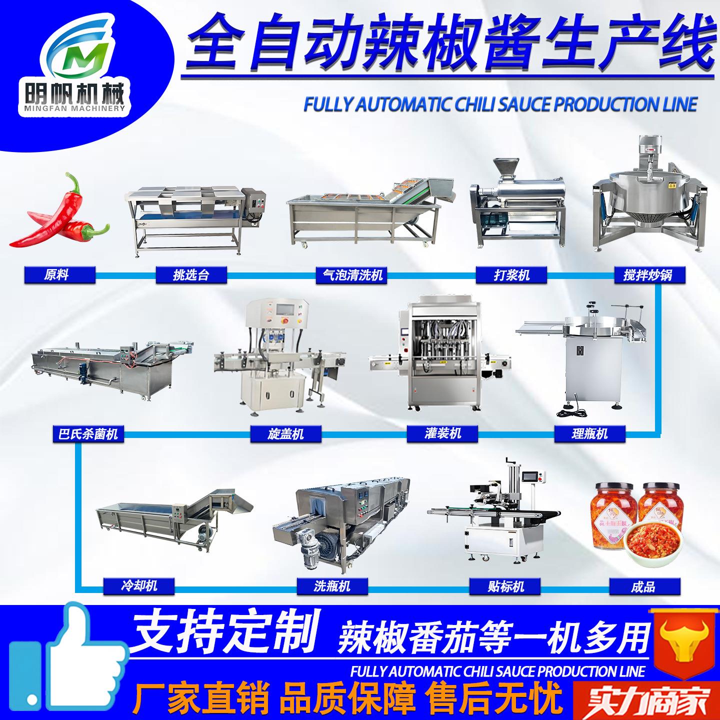 辣椒酱成套设备辣椒炒制杀菌包装一体香菇酱原料清洗预处理线