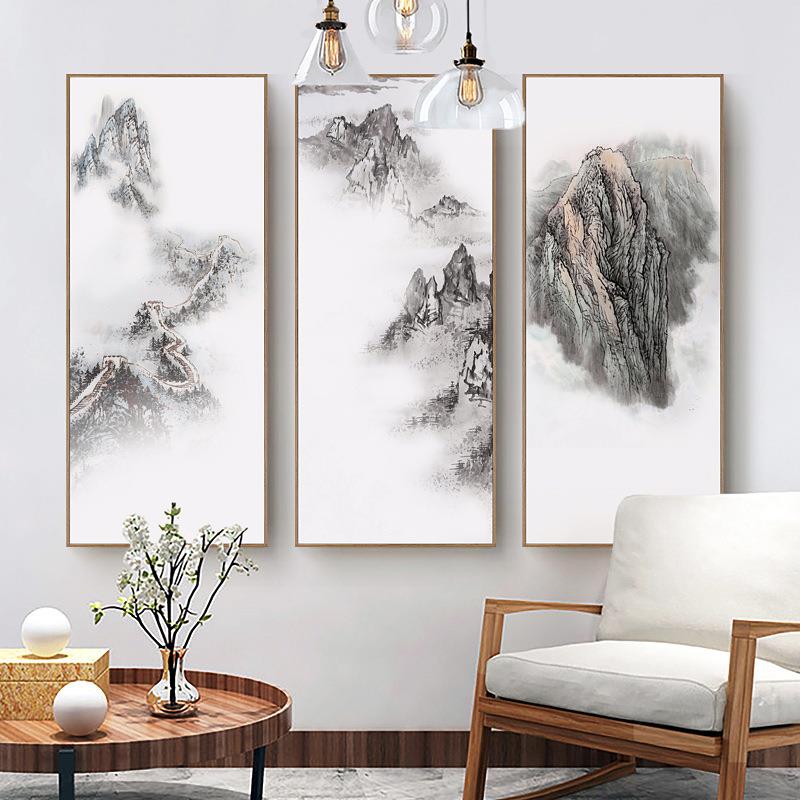 水墨TII长城画客中厅装饰画玄关版办公室竖背景挂新式茶室民宿墙