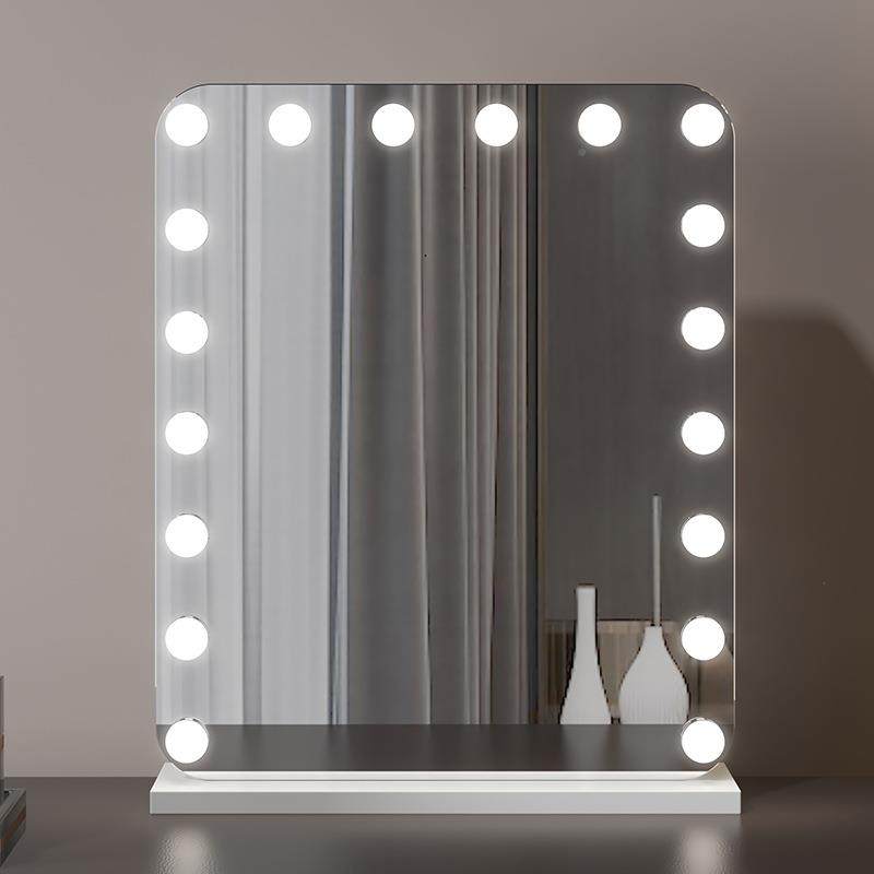 款方形带清灯泡l梳ed化妆镜好莱坞镜子卧室HAT桌面台式高补竖光妆