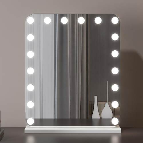 款方形带清灯泡l梳ed化妆镜好莱坞镜子卧室HAT桌面台式高补竖光妆