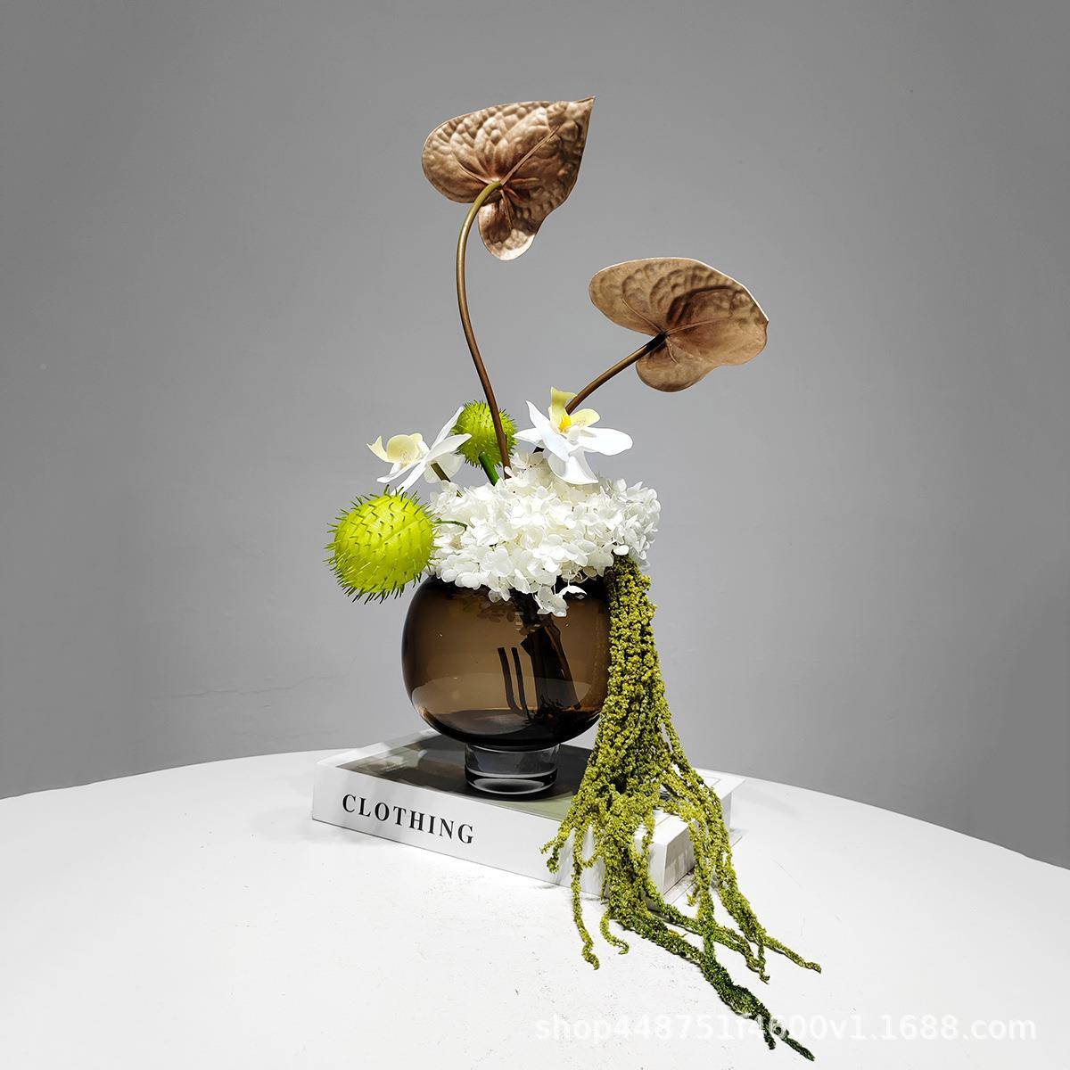 仿干8967花花玻璃花器插花意桌面轻奢软装卧室创装饰家居真花卉花