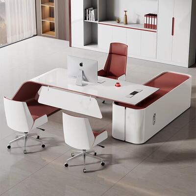 烤漆办公桌PGU轻尚总裁L桌简约现代大气时大班台型转角书桌奢老板